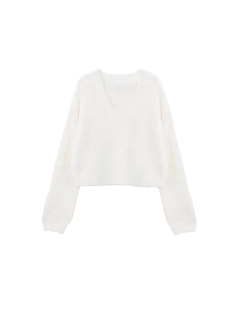 Fluffy Knit V Neck Pullover Sweater