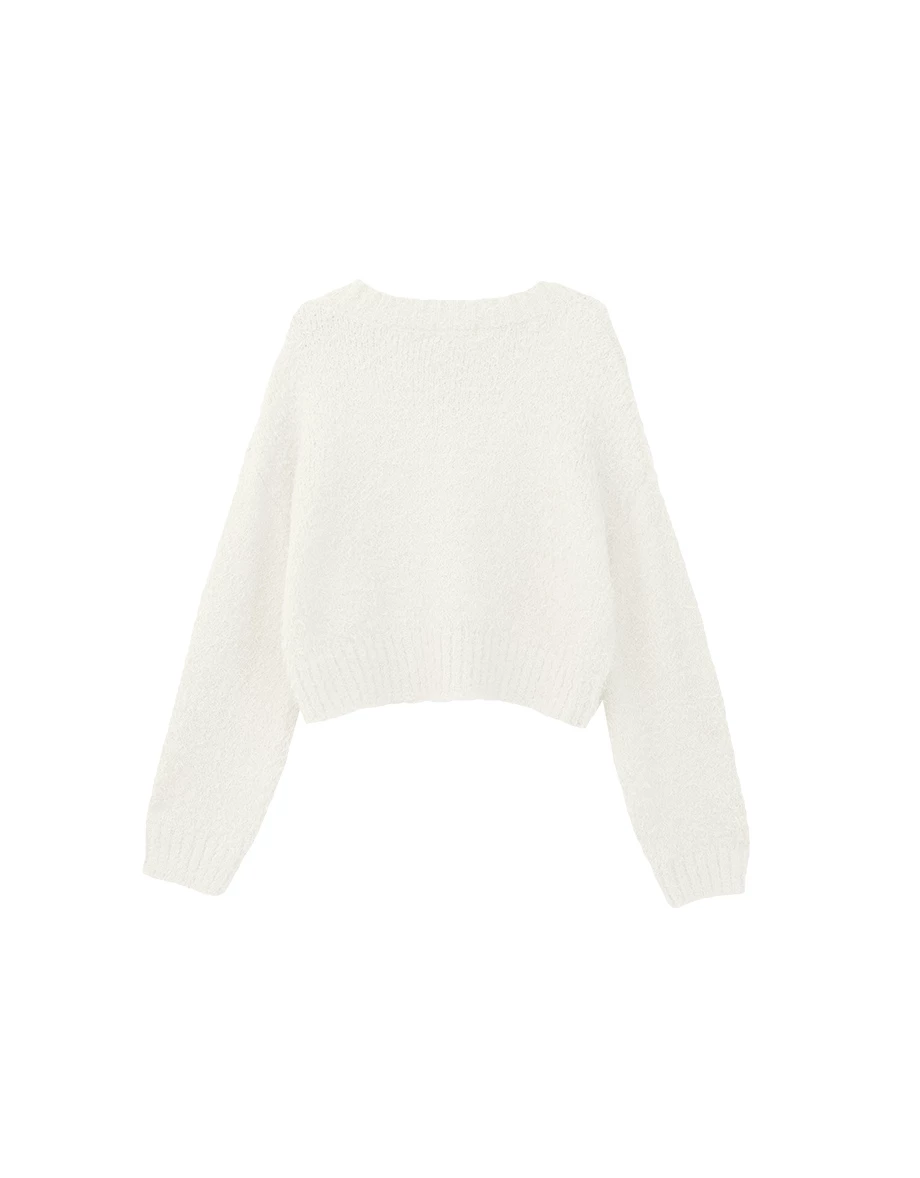 Fluffy Knit V Neck Pullover Sweater