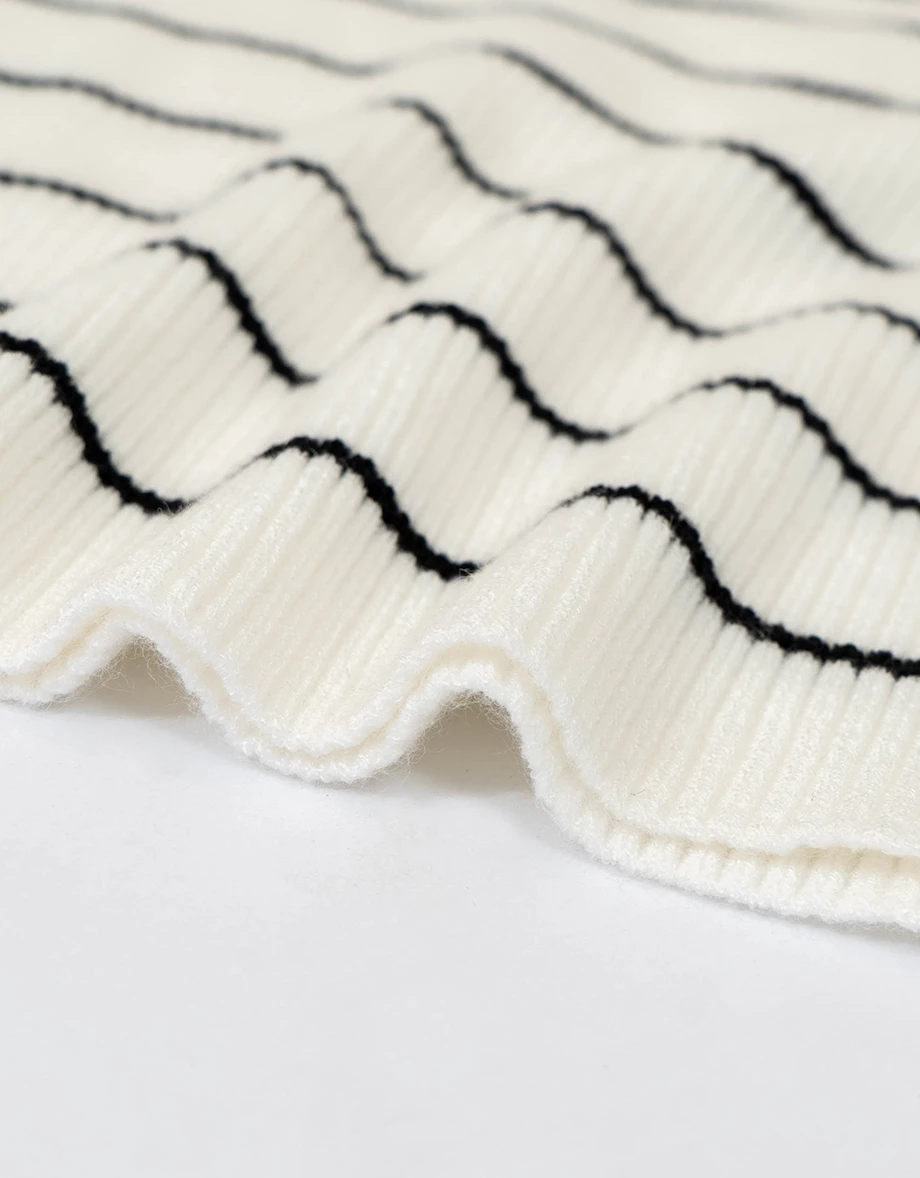 Tie Strap One Shoulder Stripe Ribbed Knit Fitted Top