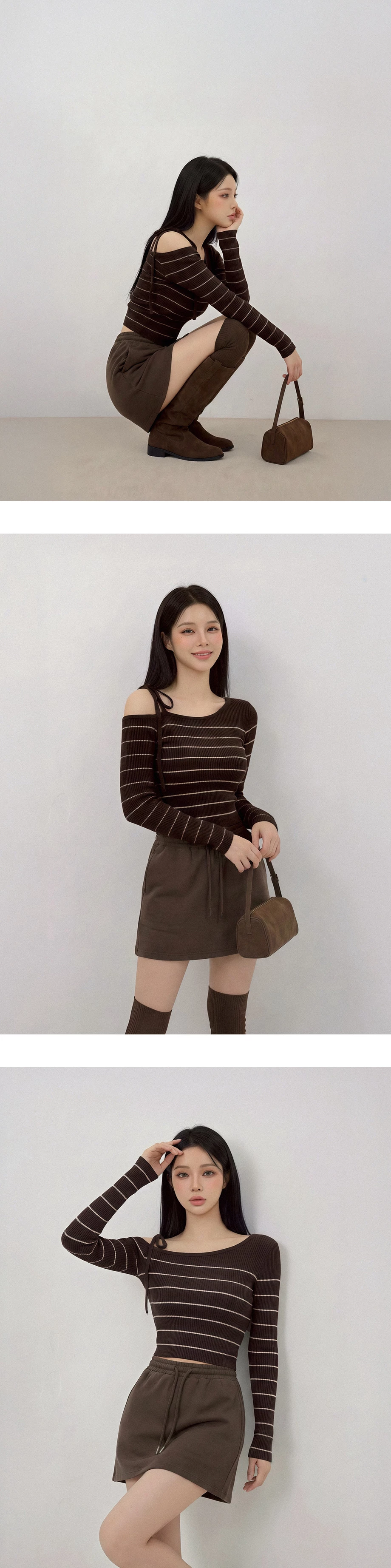 Tie Strap One Shoulder Stripe Ribbed Knit Fitted Top