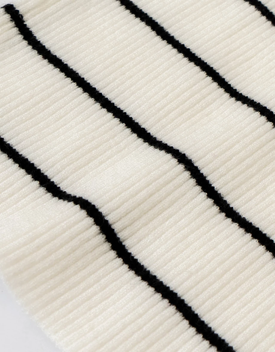 Tie Strap One Shoulder Stripe Ribbed Knit Fitted Top