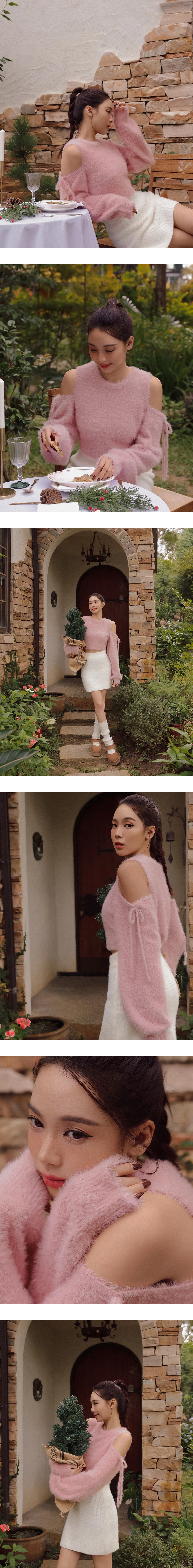 Soft Fuzzy Tie Detail Cold Shoulder Knit Top Soft Fuzzy Tie Detail Cold Shoulder Knit Top