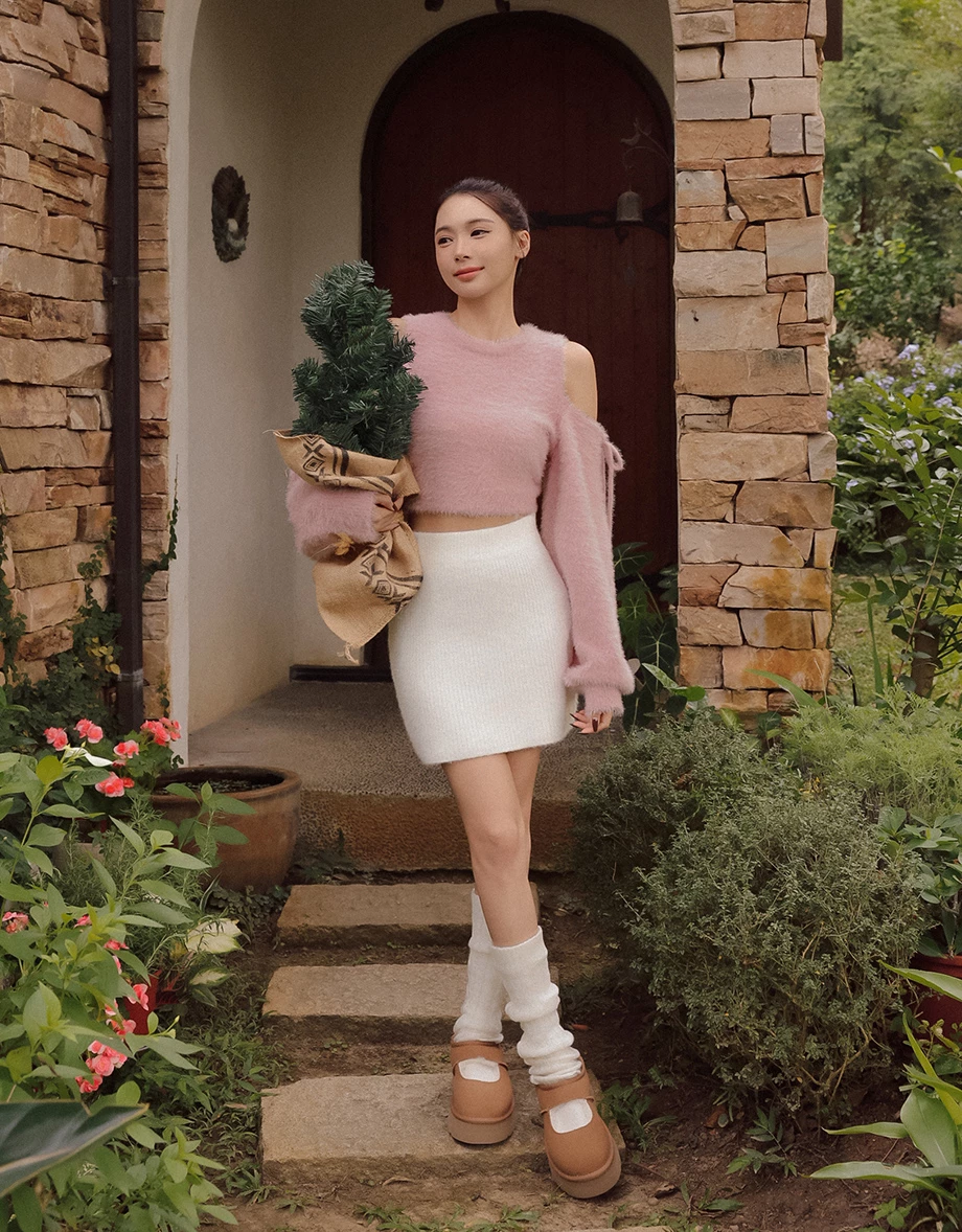 Soft Fuzzy Tie Detail Cold Shoulder Knit Top Soft Fuzzy Tie Detail Cold Shoulder Knit Top