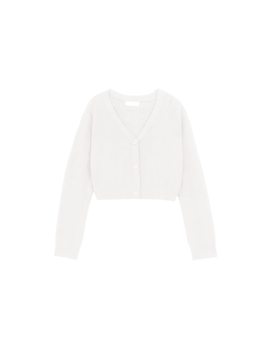 Soft Ribbed V Neck Button Front Knit Cropped Cardigan
