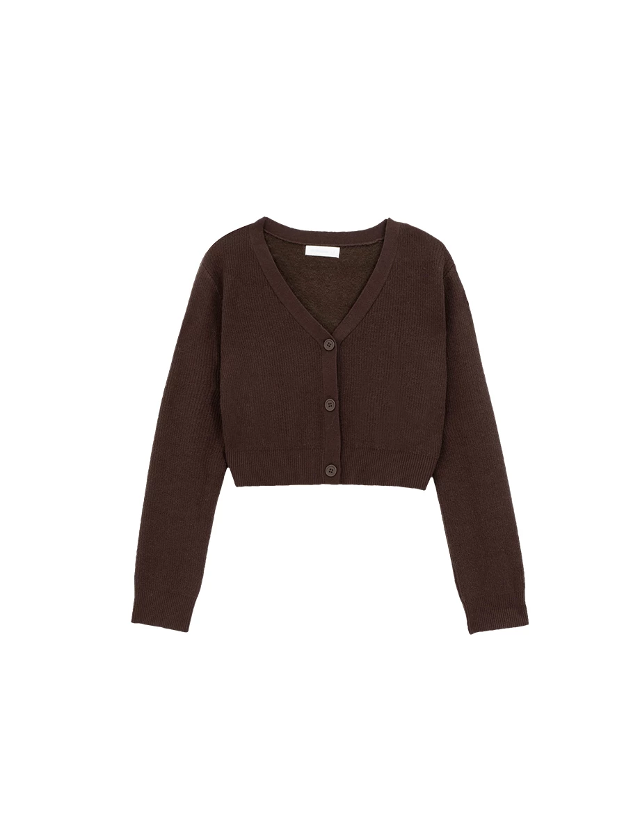 Soft Ribbed V Neck Button Front Knit Cropped Cardigan