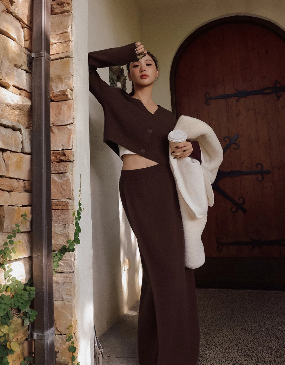 Soft Ribbed V Neck Button Front Knit Cropped Cardigan