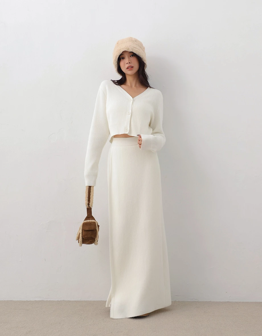 Soft Ribbed V Neck Button Front Knit Cropped Cardigan