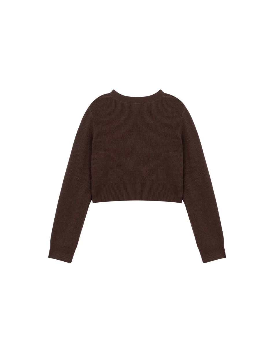 Soft Ribbed V Neck Button Front Knit Cropped Cardigan