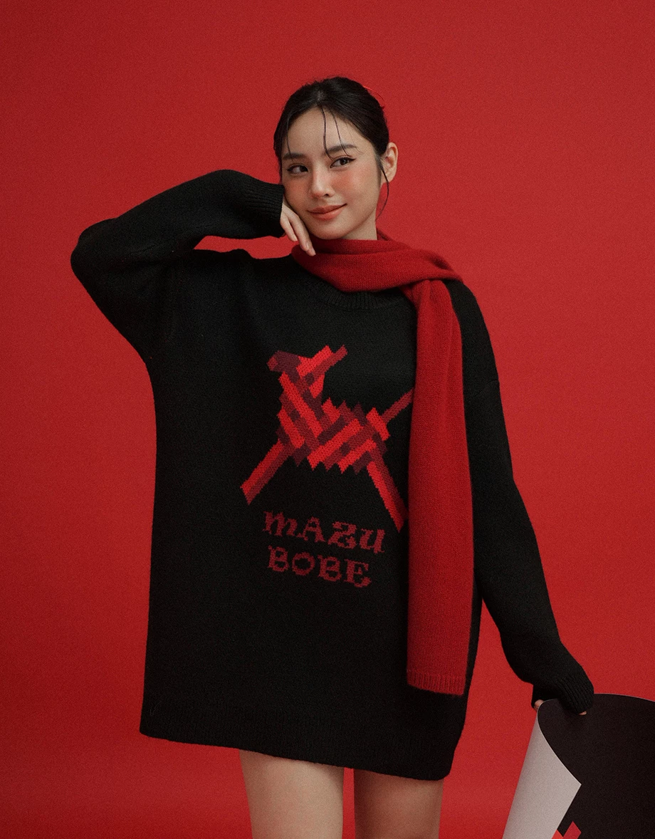 CNY MAZU BOBE Graphic Oversized Knit Sweater