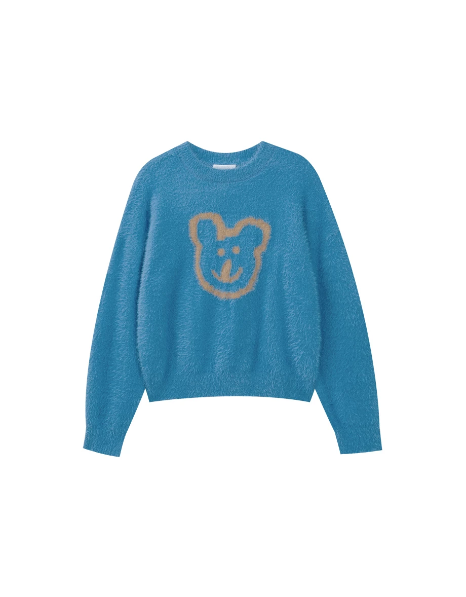 【DINOTAENG】Fluffy Knit Graphic Sweater Top
