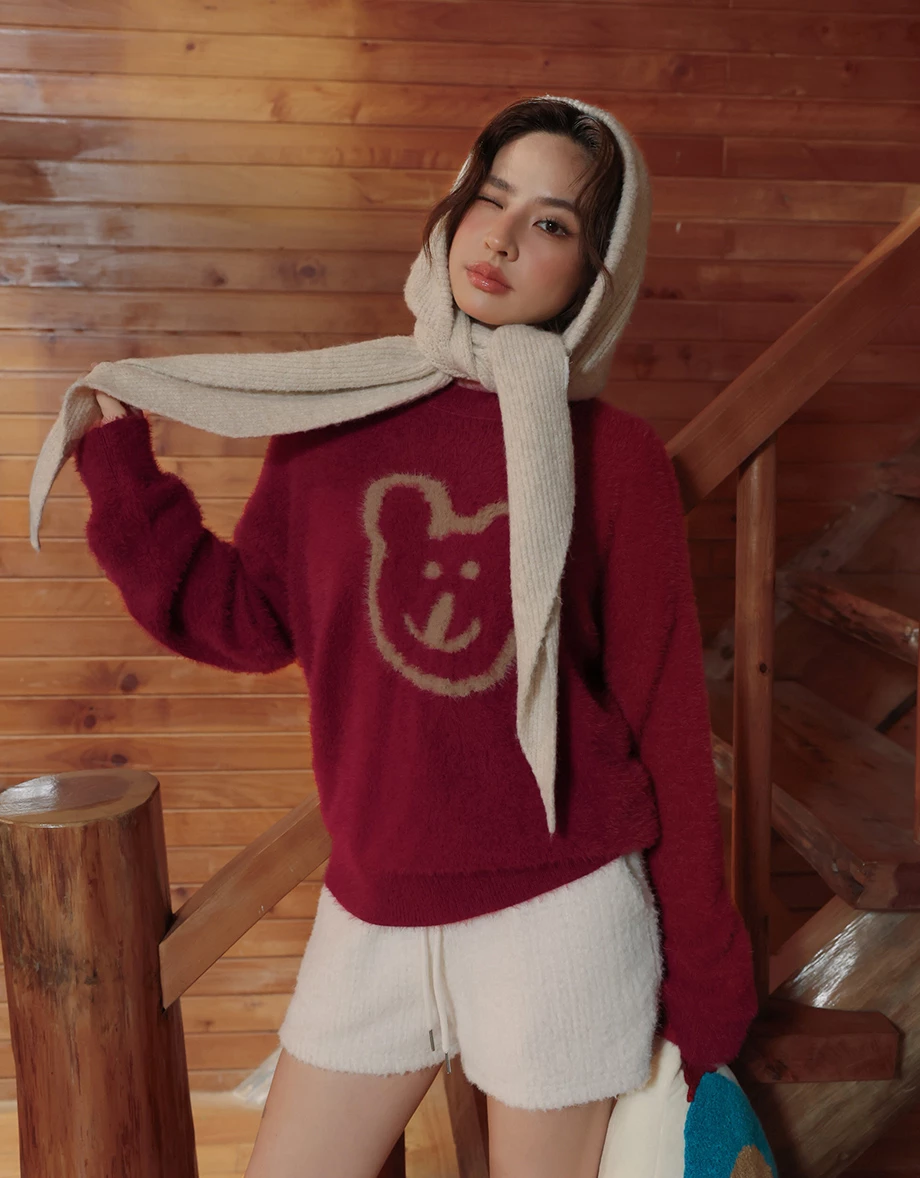 【DINOTAENG】Fluffy Knit Graphic Sweater Top 【DINOTAENG】Fluffy Knit Graphic Sweater Top