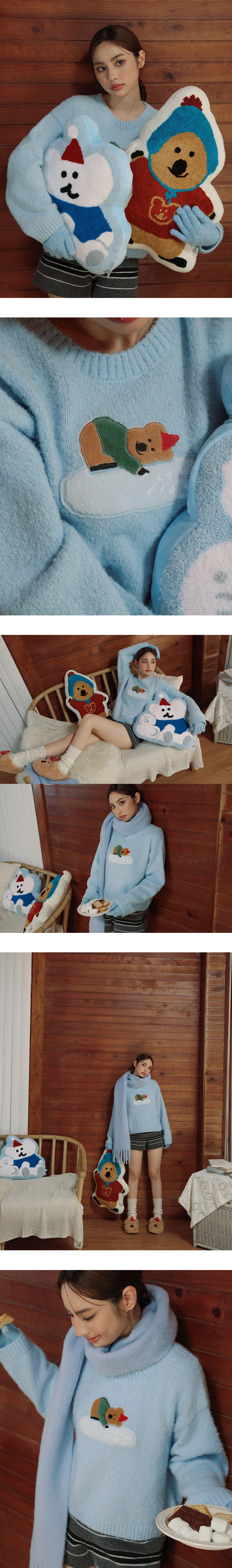 【DINOTAENG】Round Neck Crop Top Knit Sweater With Patch 【DINOTAENG】Round Neck Crop Top Knit Sweater With Patch