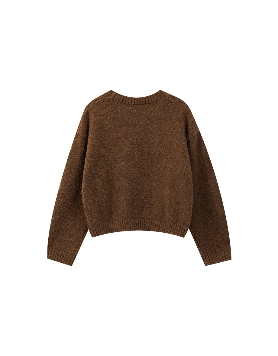 【DINOTAENG】Round Neck Crop Top Knit Sweater With Patch 【DINOTAENG】Round Neck Crop Top Knit Sweater With Patch