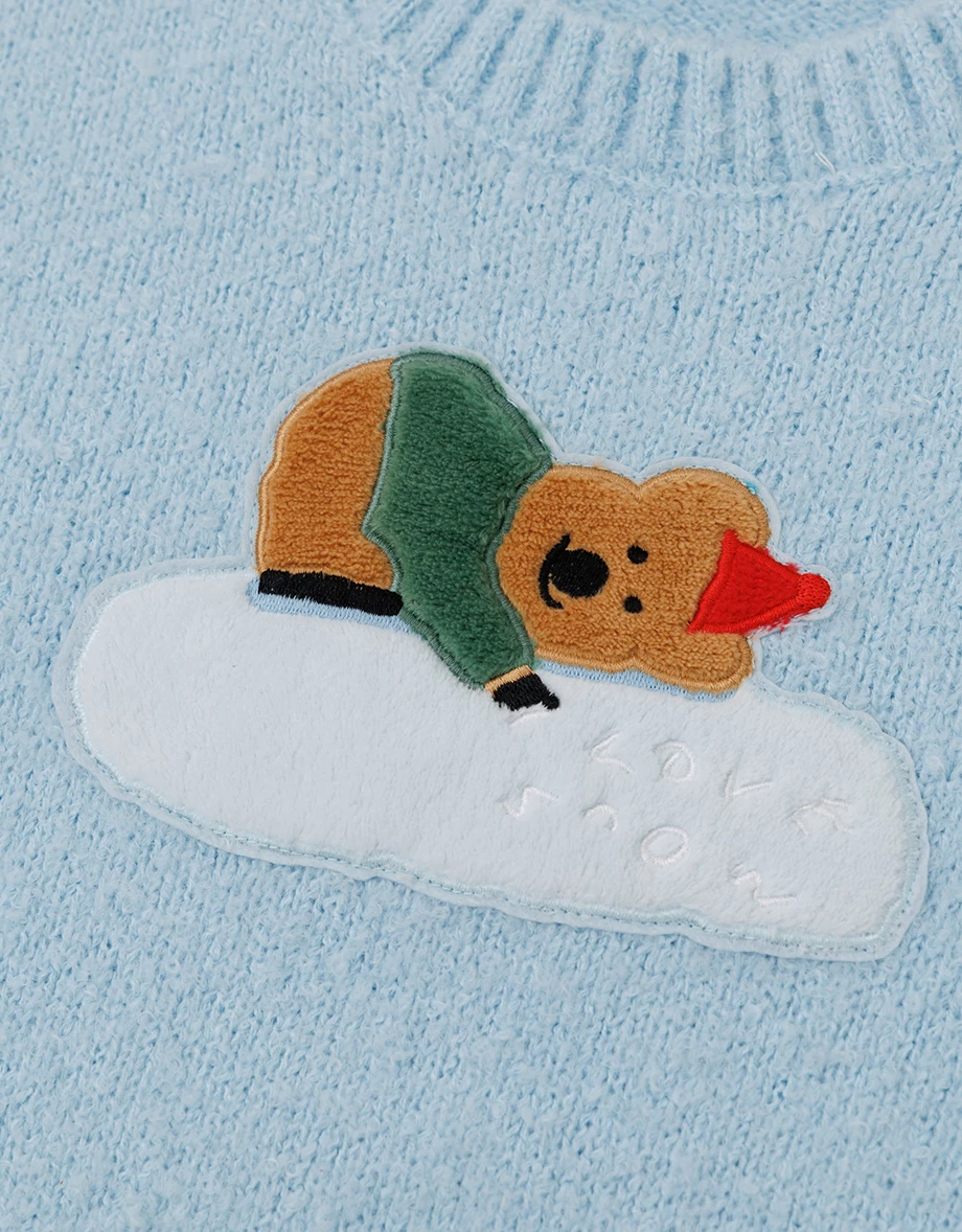 【DINOTAENG】Round Neck Crop Top Knit Sweater With Patch 【DINOTAENG】Round Neck Crop Top Knit Sweater With Patch