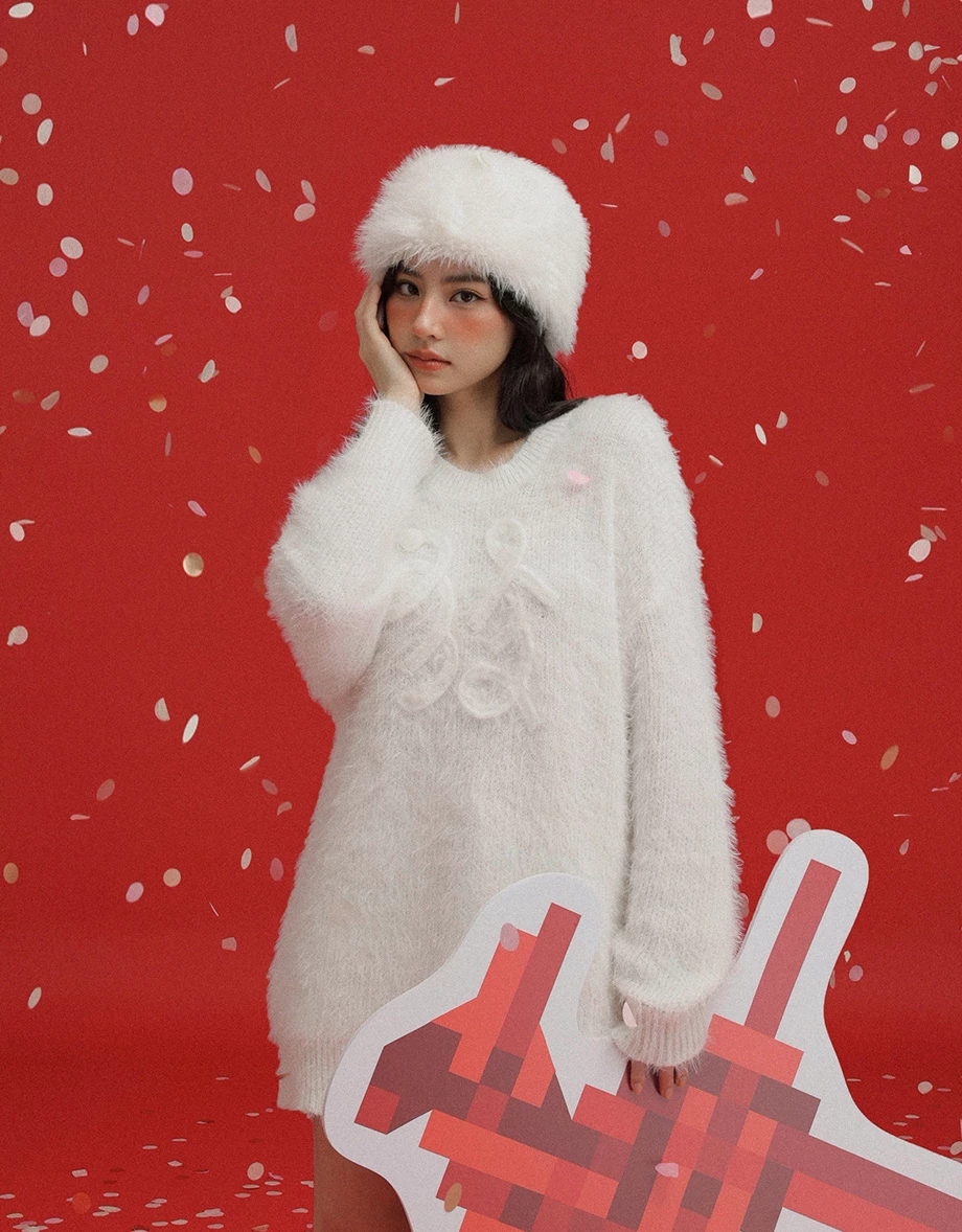 CNY Lucky Character Soft Touch Fluffy Longline Knit Sweater
