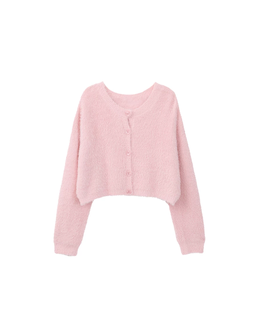 Soft Fuzzy Knit Button Front Cropped Cardigan