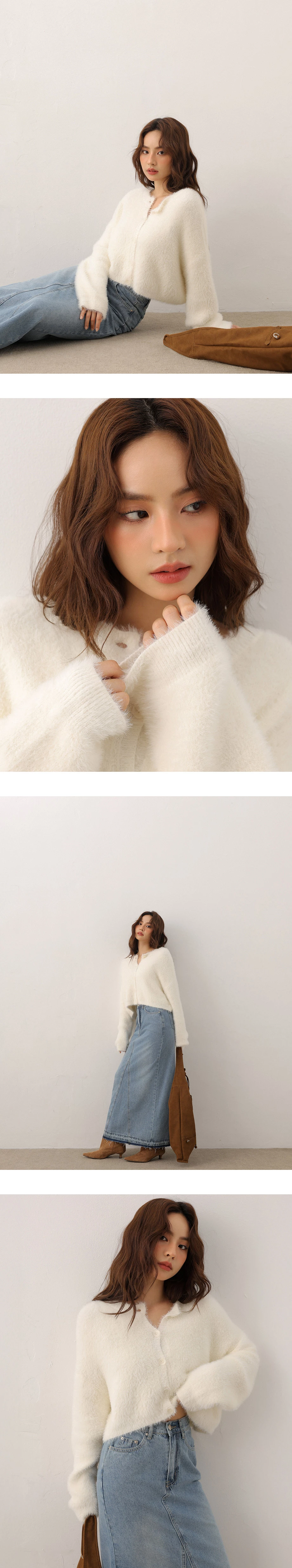 Soft Fuzzy Knit Button Front Cropped Cardigan