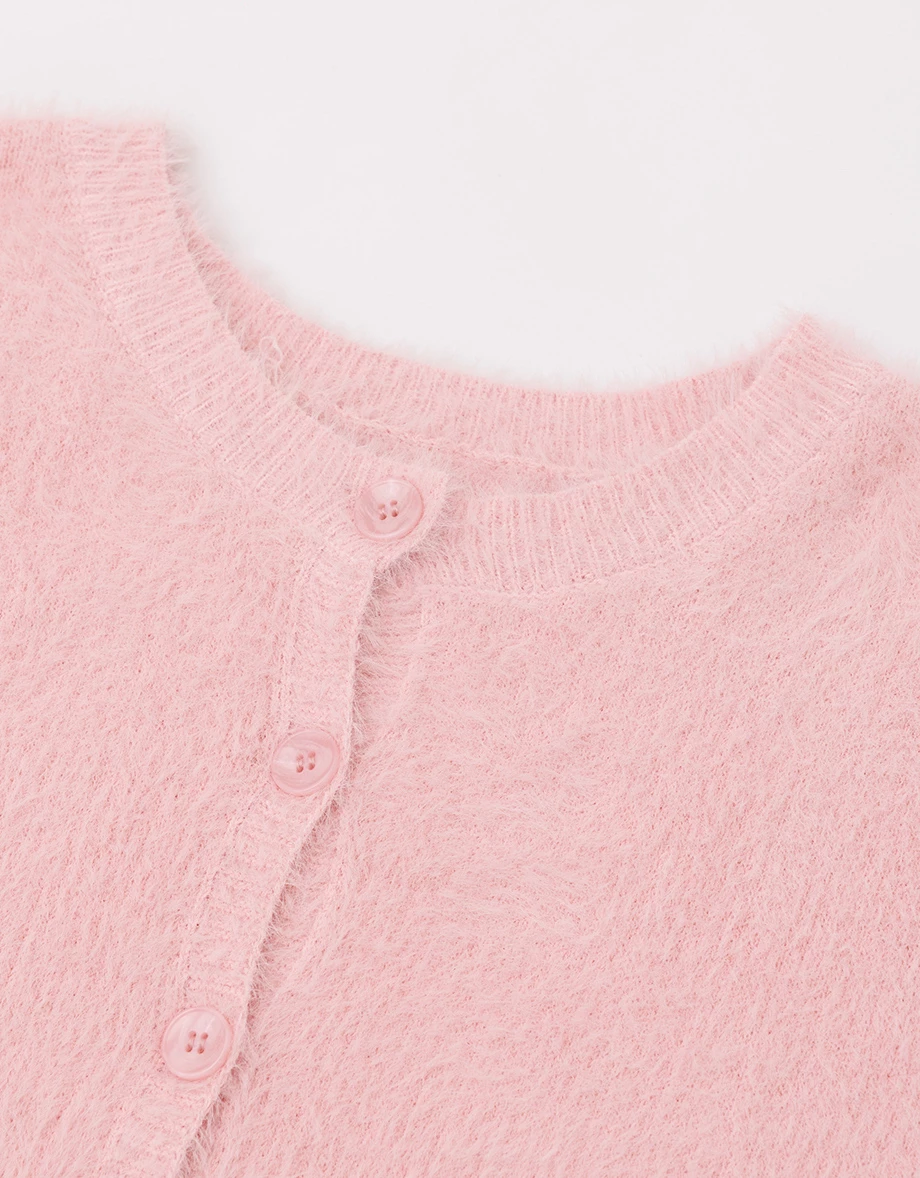 Soft Fuzzy Knit Button Front Cropped Cardigan