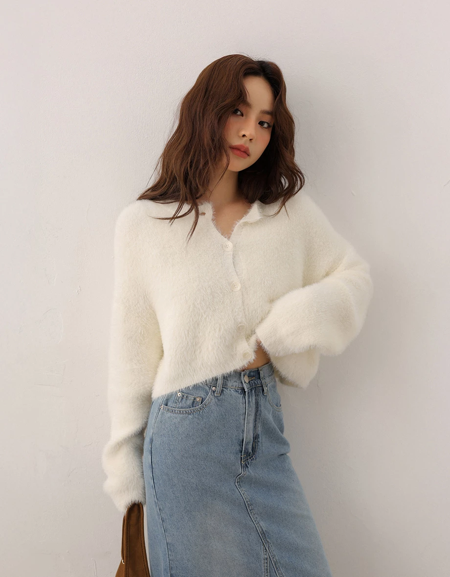 Soft Fuzzy Knit Button Front Cropped Cardigan Soft Fuzzy Knit Button Front Cropped Cardigan