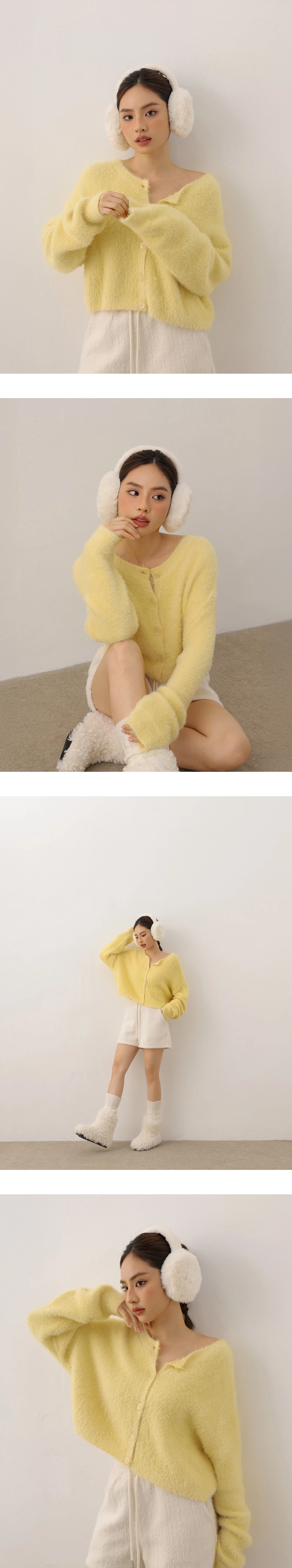 Soft Fuzzy Knit Button Front Cropped Cardigan