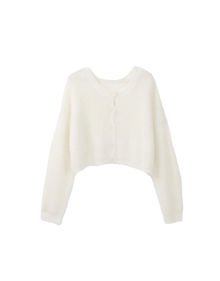 Soft Fuzzy Knit Button Front Cropped Cardigan