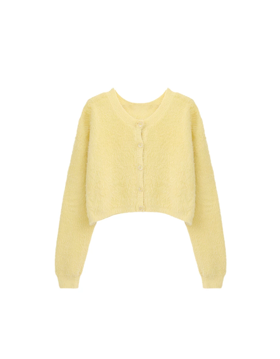 Soft Fuzzy Knit Button Front Cropped Cardigan Soft Fuzzy Knit Button Front Cropped Cardigan