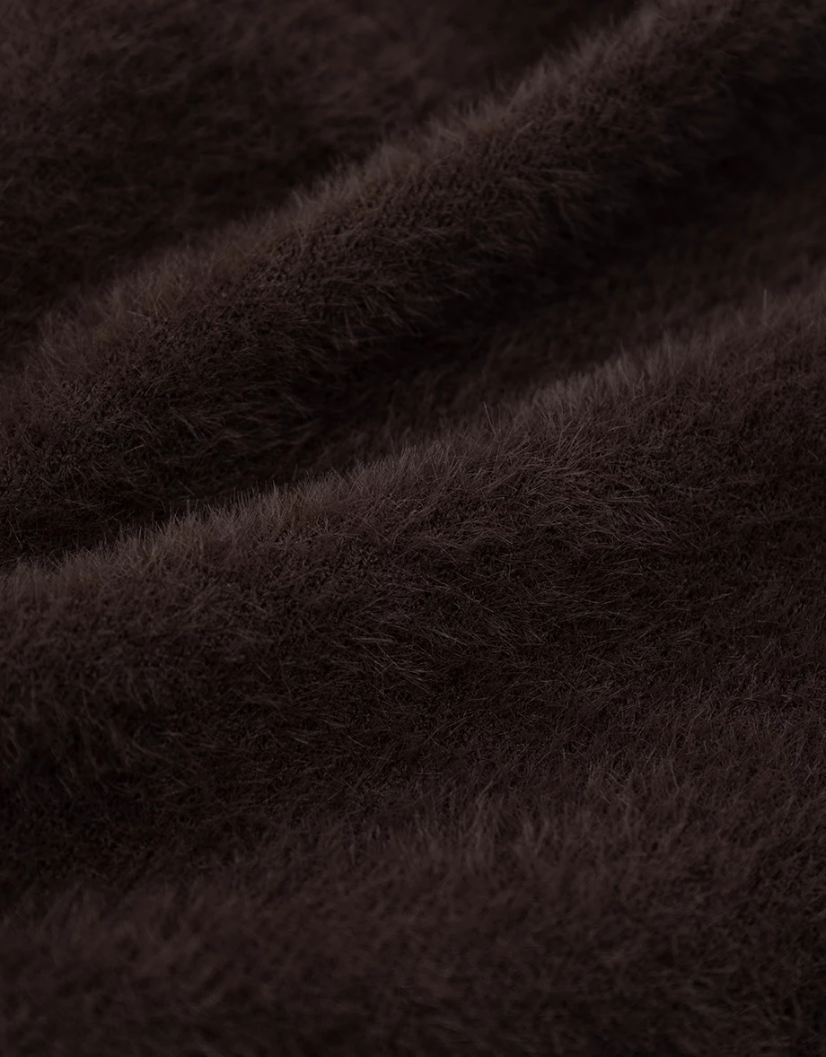 Fluffy Faux Fur Knit Crew Neck Cropped Long Sleeve Sweater