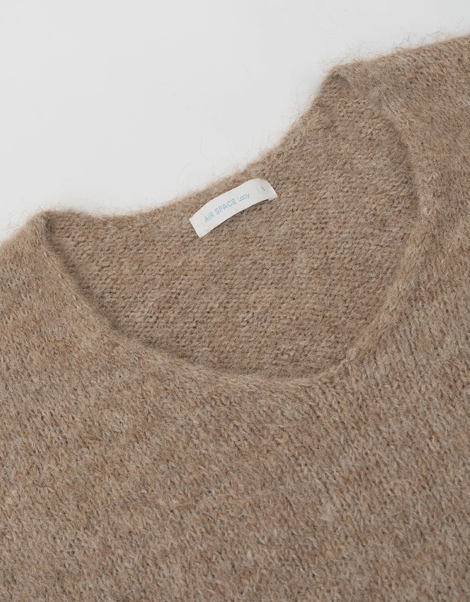 Loose Fit Fluffy Knit V Neck Sweater (with Detachable Scarf)