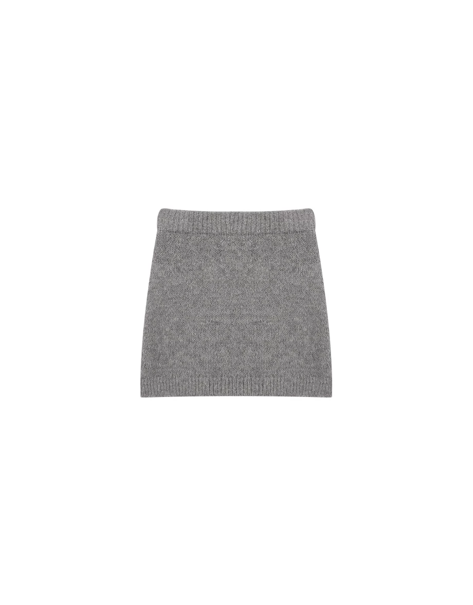 Basic Fuzzy Knit A Line Fitted Mini Skirt