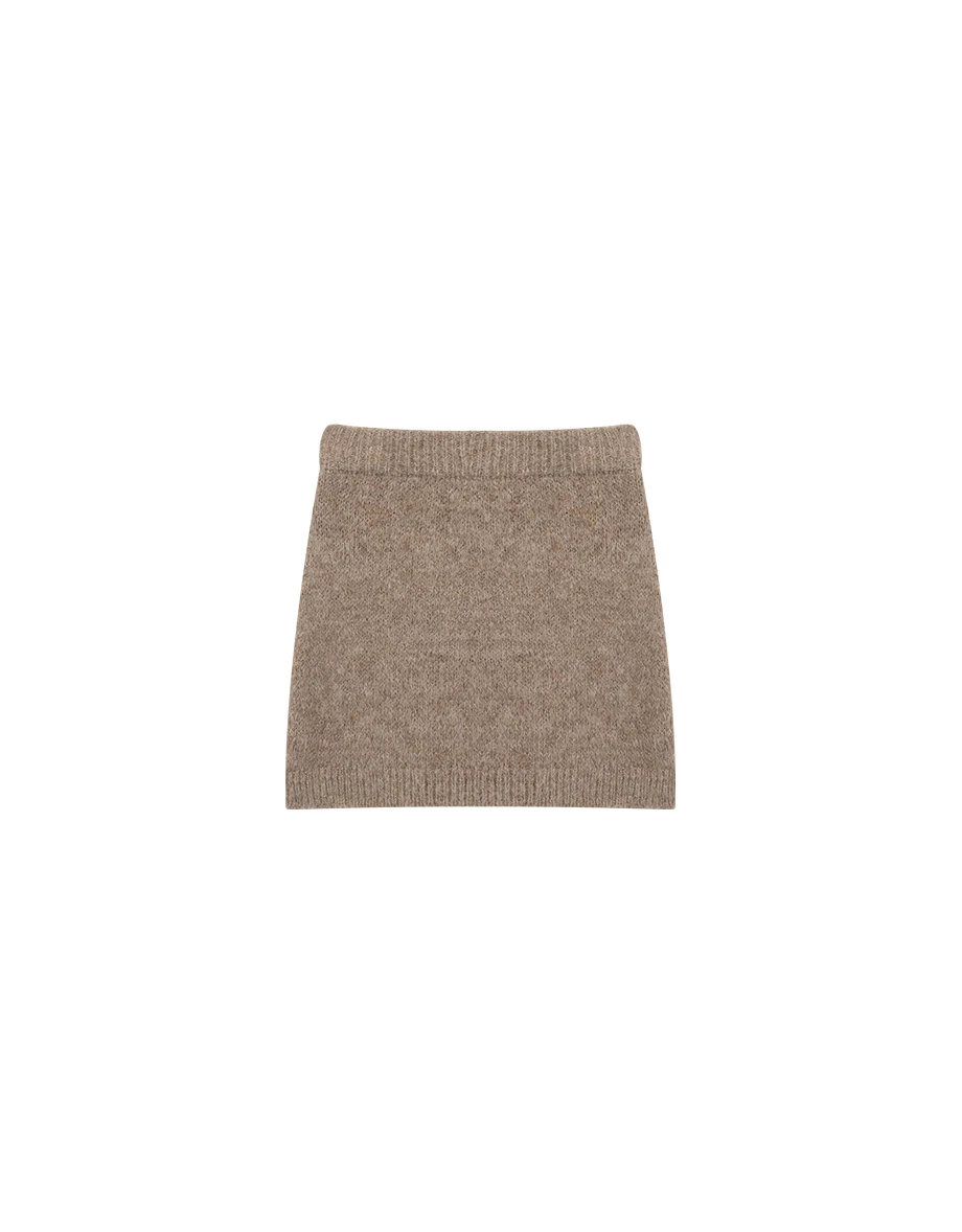 Basic Fuzzy Knit A Line Fitted Mini Skirt