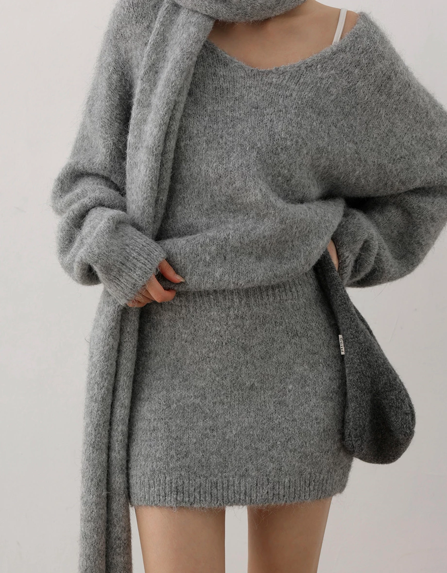 Basic Fuzzy Knit A Line Fitted Mini Skirt Basic Fuzzy Knit A Line Fitted Mini Skirt