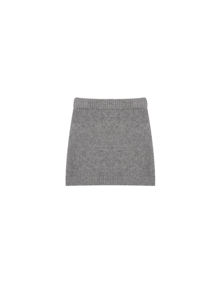 Basic Fuzzy Knit A Line Fitted Mini Skirt