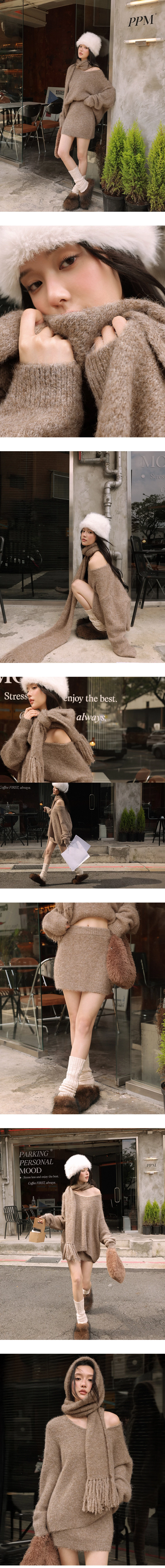 Basic Fuzzy Knit A Line Fitted Mini Skirt