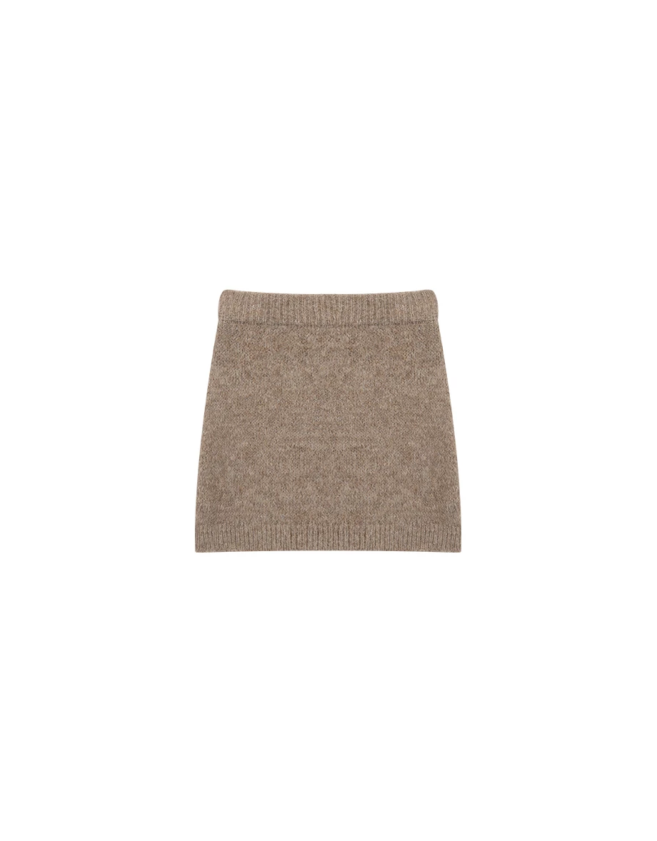 Basic Fuzzy Knit A Line Fitted Mini Skirt