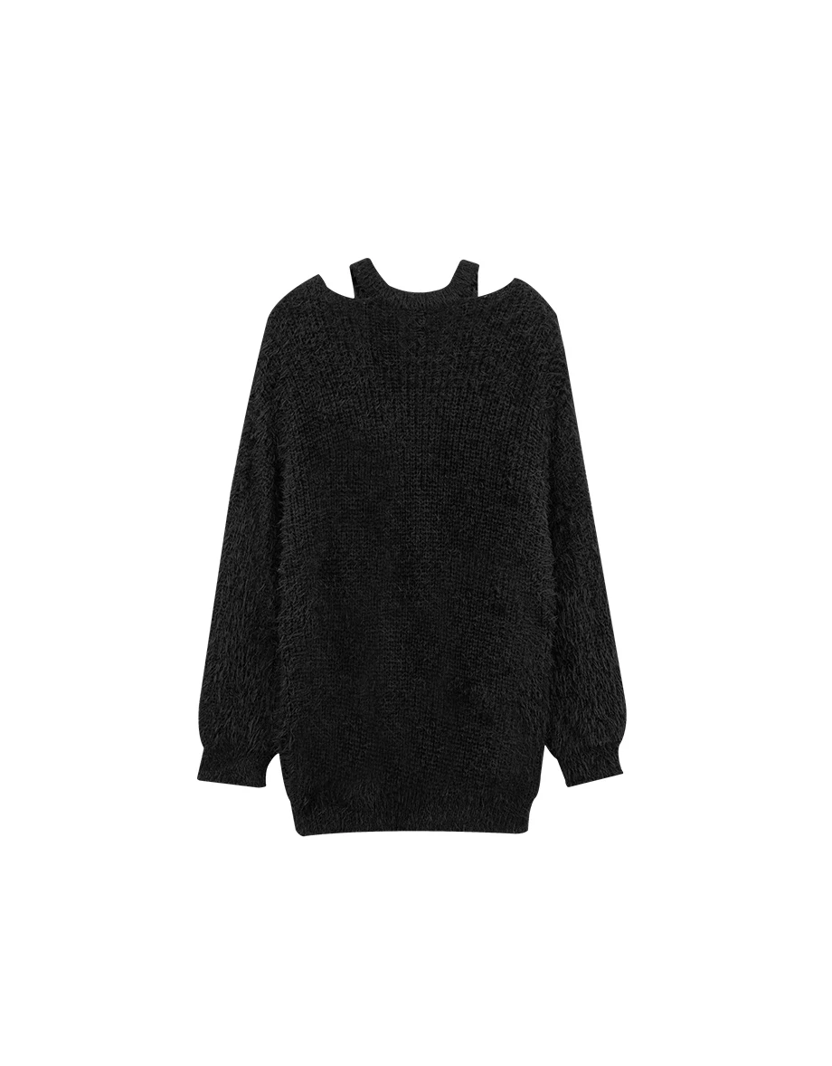 Cut Out Shoulder V Neck Oversized Fuzzy Sweater Cut Out Shoulder V Neck Oversized Fuzzy Sweater