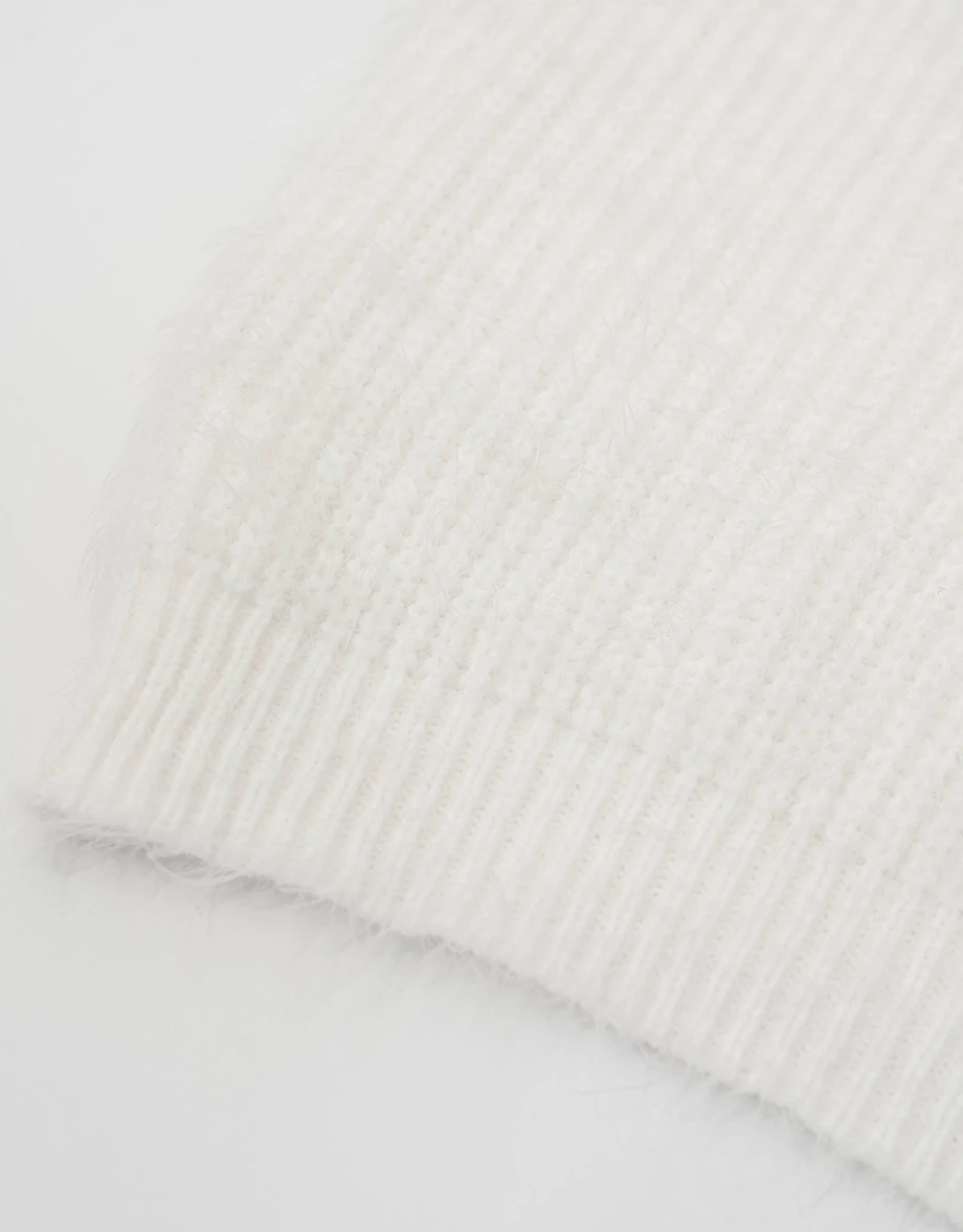 Cut Out Shoulder V Neck Oversized Fuzzy Sweater