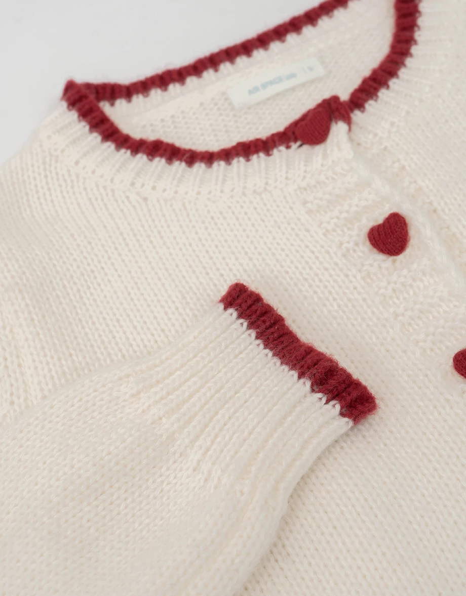 Contrast Trim Heart Button Cropped Knit Cardigan