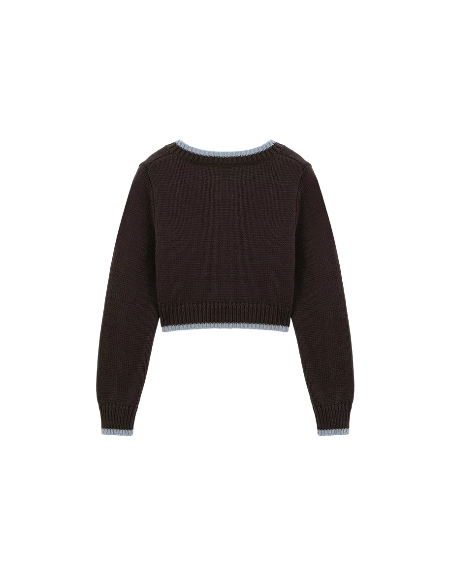 Contrast Trim Heart Button Cropped Knit Cardigan