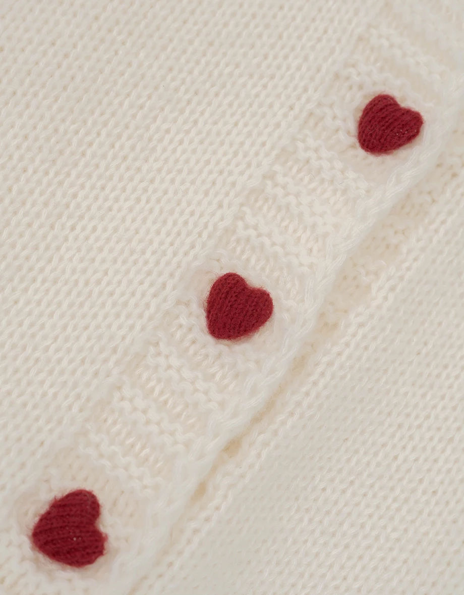 Contrast Trim Heart Button Cropped Knit Cardigan
