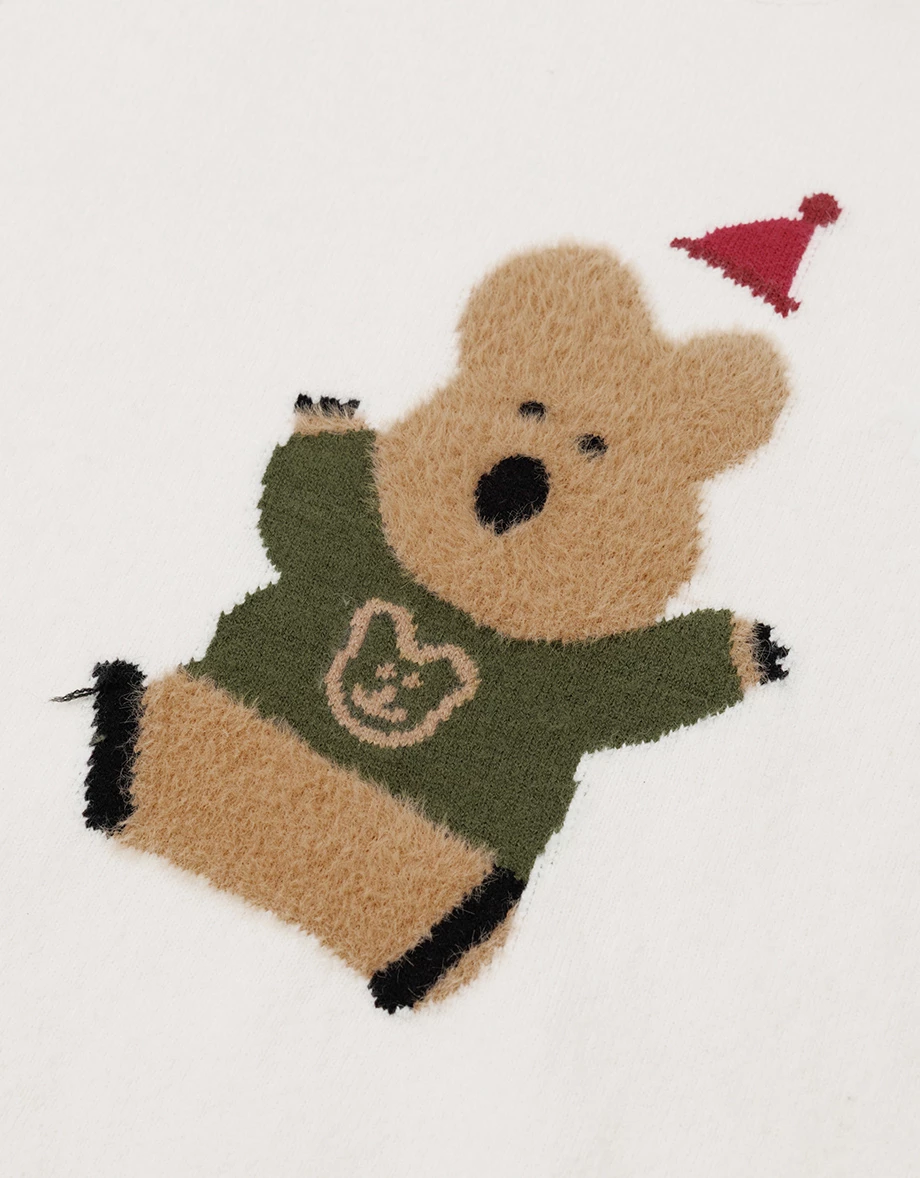 【DINOTAENG】Round Neck Knit Graphic Oversized Sweater