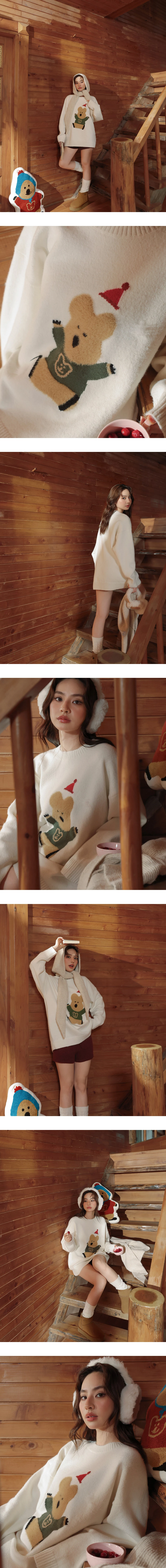 【DINOTAENG】Round Neck Knit Graphic Oversized Sweater