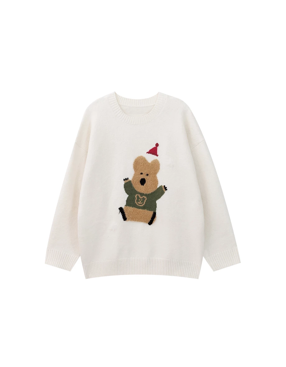 【DINOTAENG】Round Neck Knit Graphic Oversized Sweater
