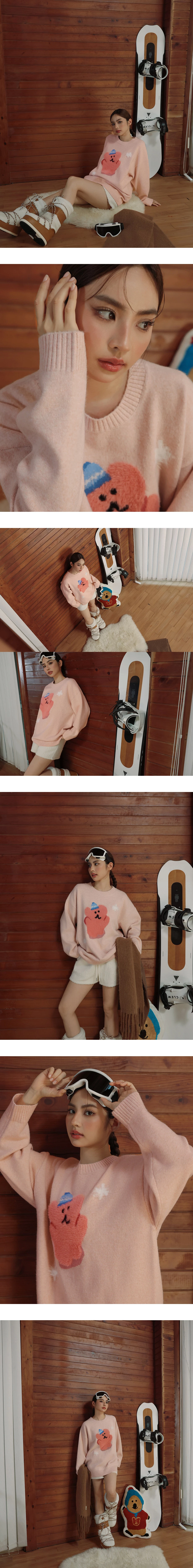 【DINOTAENG】Round Neck Knit Graphic Oversized Sweater