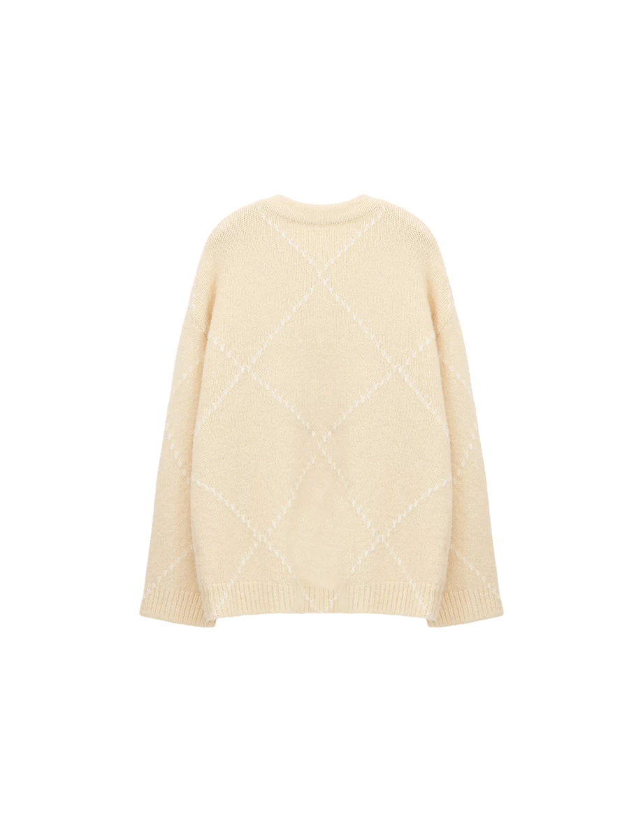 Oversized V Neck Argyle Knit Longline Sweater