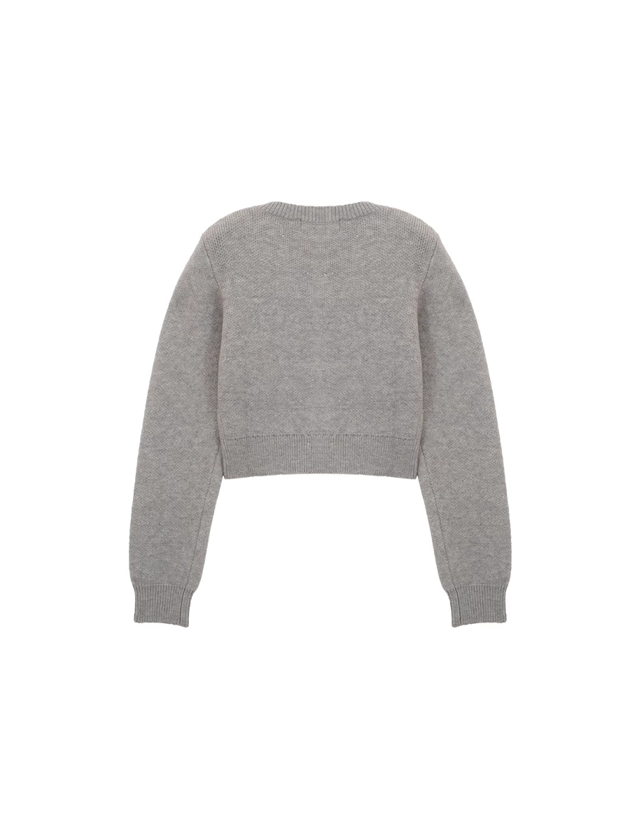 Argyle Heart Pattern Button Front Cropped Knit Cardigan