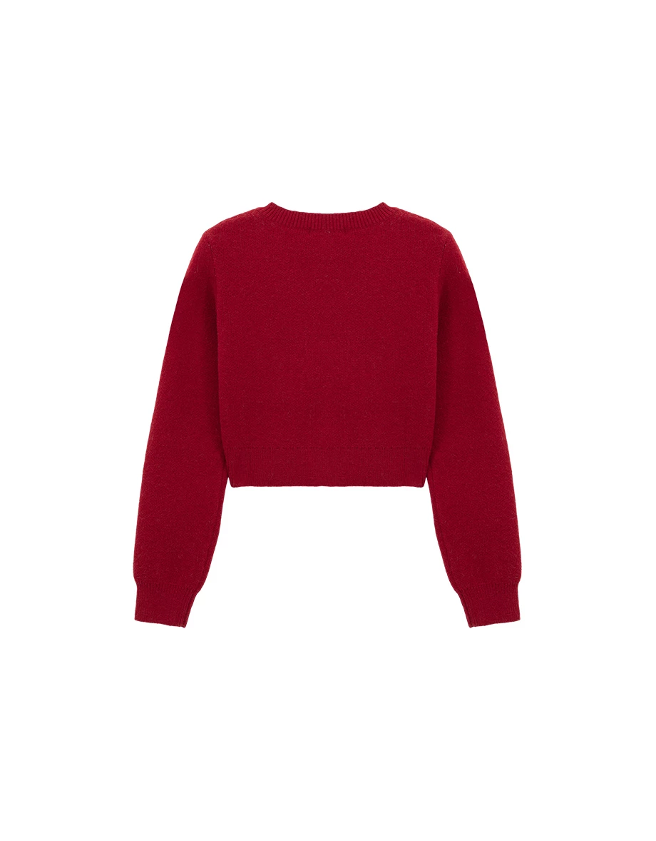 Argyle Heart Pattern Button Front Cropped Knit Cardigan