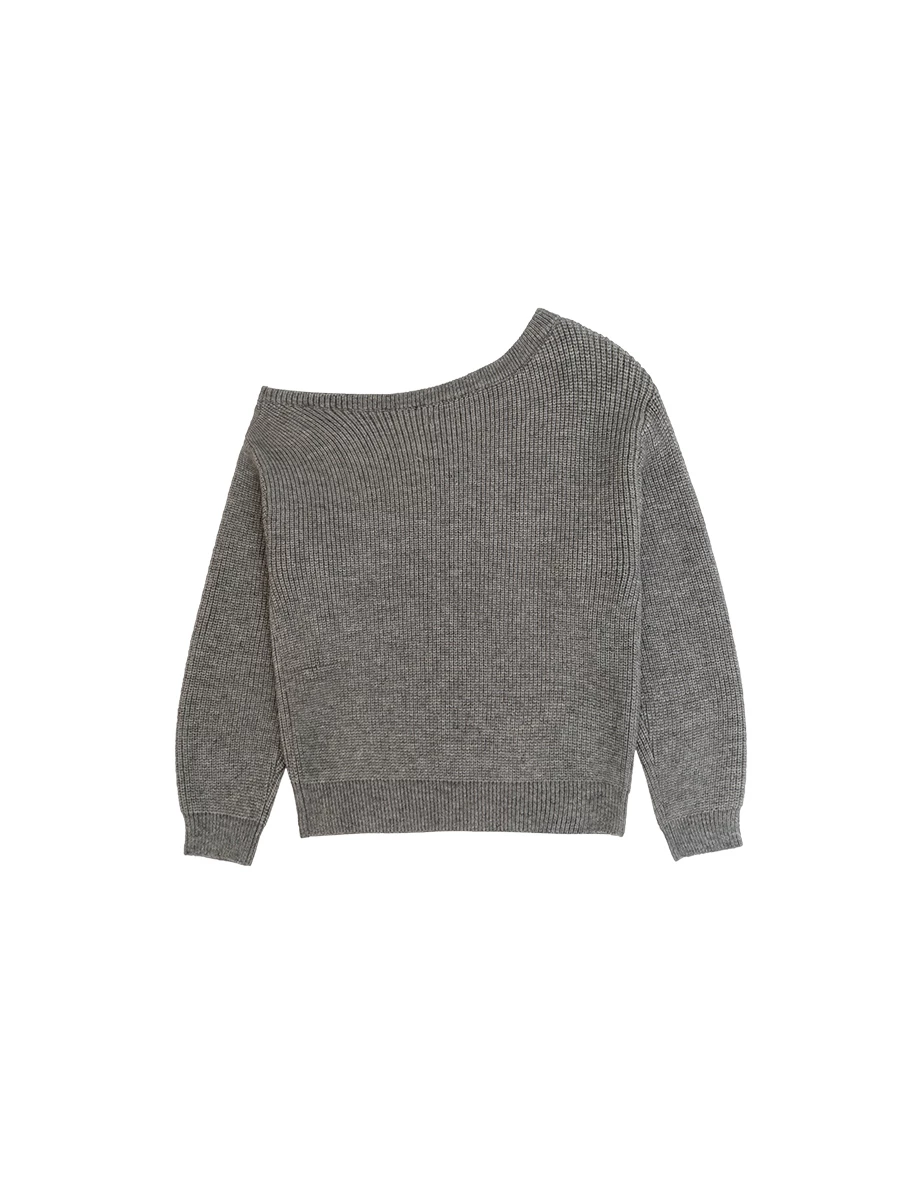 Asymmetric Neckline Oversized Lettering Jacquard Knit Sweater