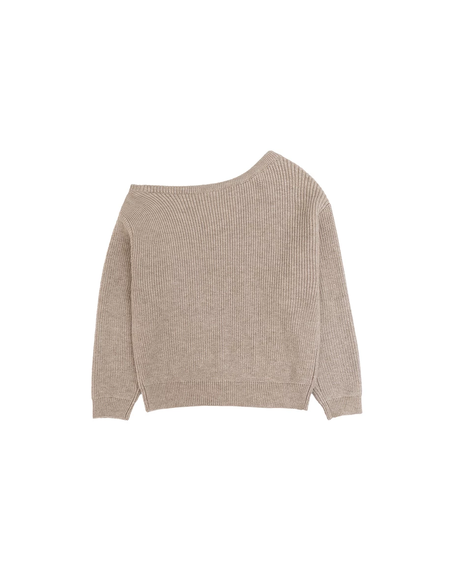 Asymmetric Neckline Oversized Lettering Jacquard Knit Sweater