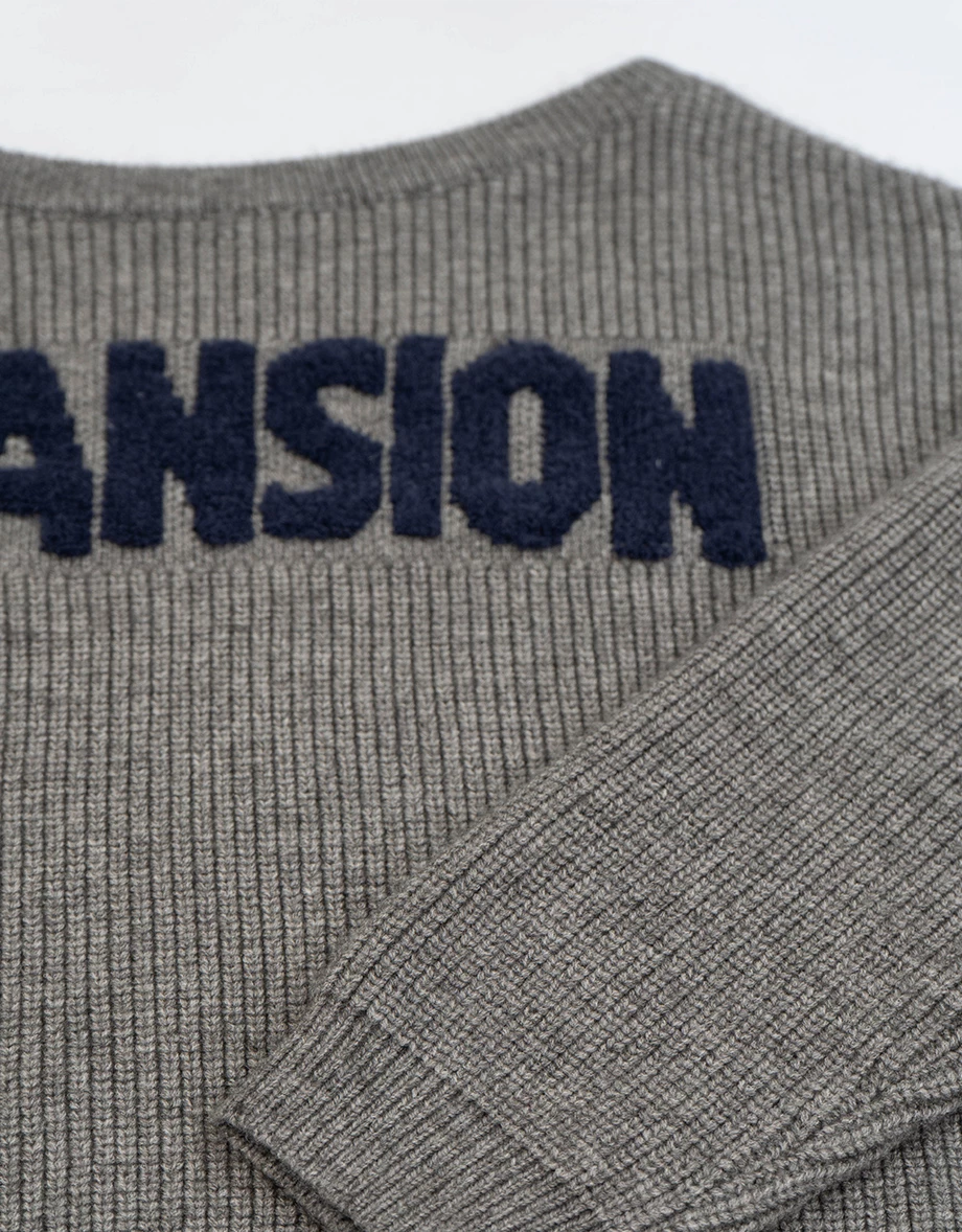 Asymmetric Neckline Oversized Lettering Jacquard Knit Sweater