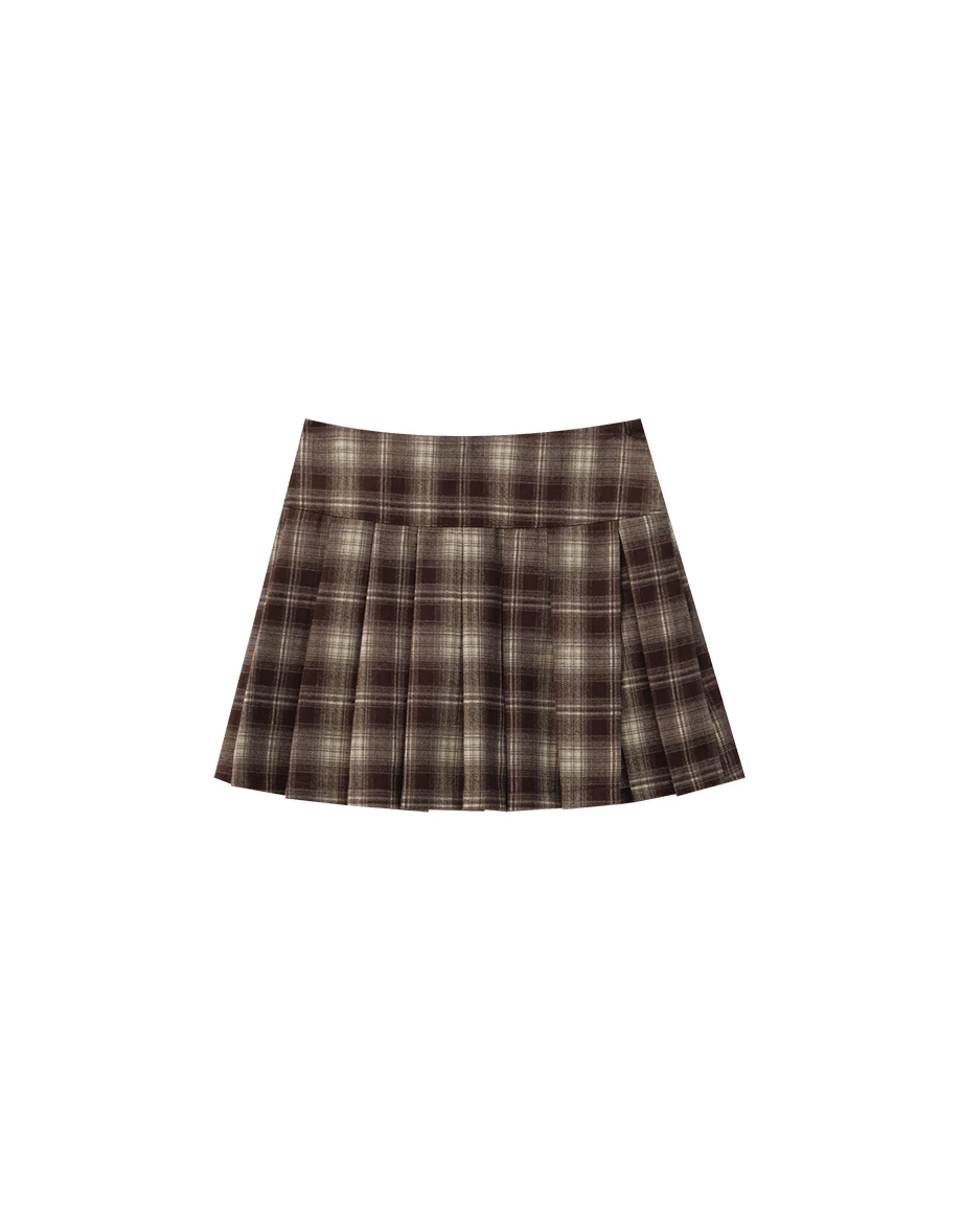 Preppy Style High Waist Pleated Skort (Checkered/Solid)